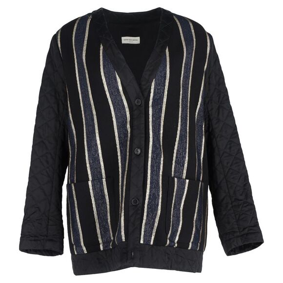 Dries Van Noten Jackets & Blazers - Dries Van Noten Stripe Quilted Button-Down Jacket in Black Wool